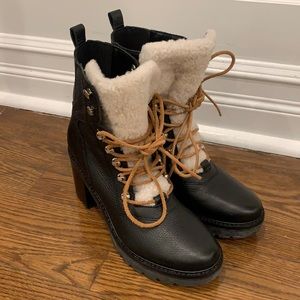 Marc Fisher boot with Sherpa /Shearling tongue and leather laces